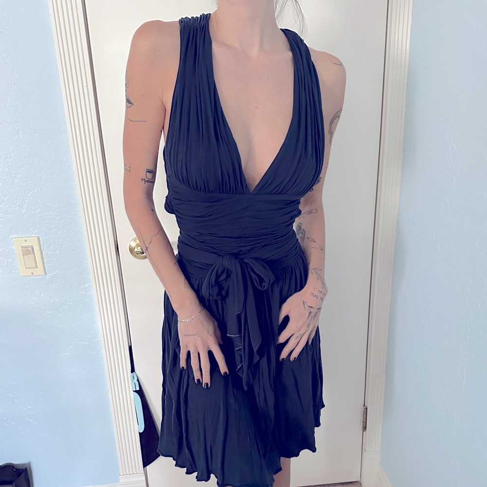 perfect summer dress. Model is 5’8 dress size small, navy